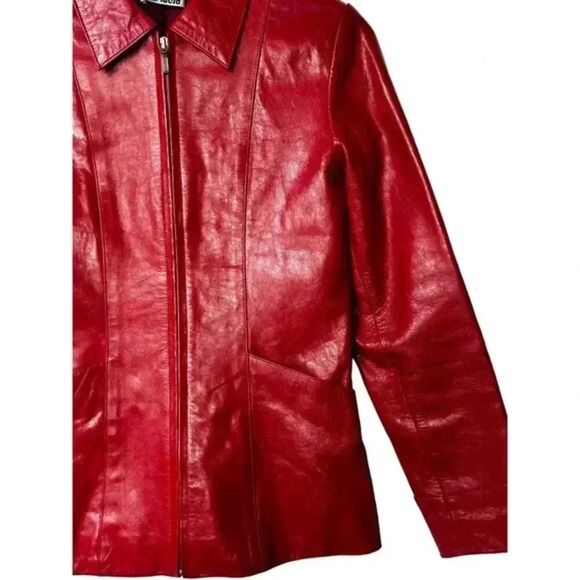 B. Lucid Womens Red Leather Jacket‎ With Front Zipper & Pockets Size Small - Picture 13 of 14